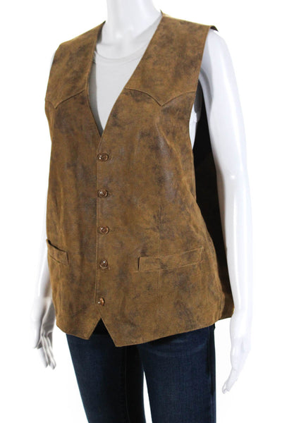 Scully Womens Leather Sleeveless V Neck Buttoned Pocket Vest Brown Size 44