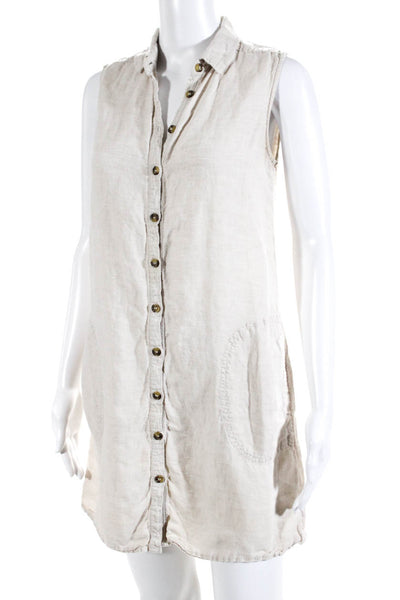Adrienne Vittadini Womens Sleeveless Collared Mini Shirt Dress Khaki Size S