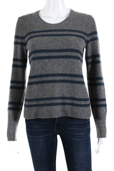 James Perse Womens Cashmere Knit Striped Print Crewneck Sweater Gray Blue Size S