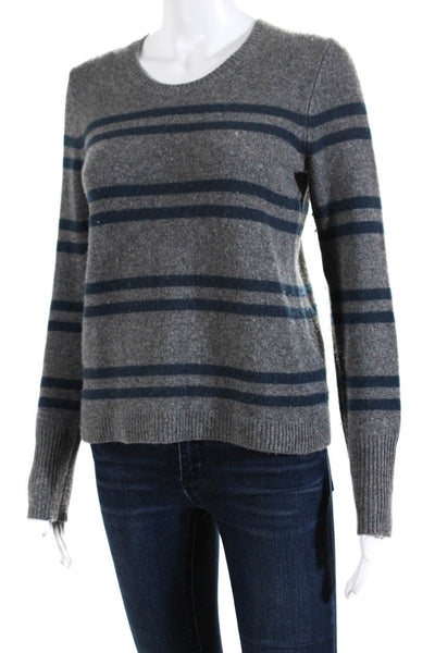 James Perse Womens Cashmere Knit Striped Print Crewneck Sweater Gray Blue Size S