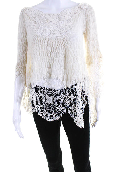 Free People Womens Open Floral Lace Long Sleeved Boat Neck Sweater Beige Size XS