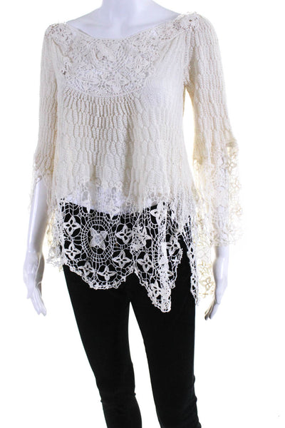 Free People Womens Open Floral Lace Long Sleeved Boat Neck Sweater Beige Size XS