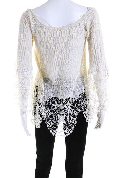 Free People Womens Open Floral Lace Long Sleeved Boat Neck Sweater Beige Size XS