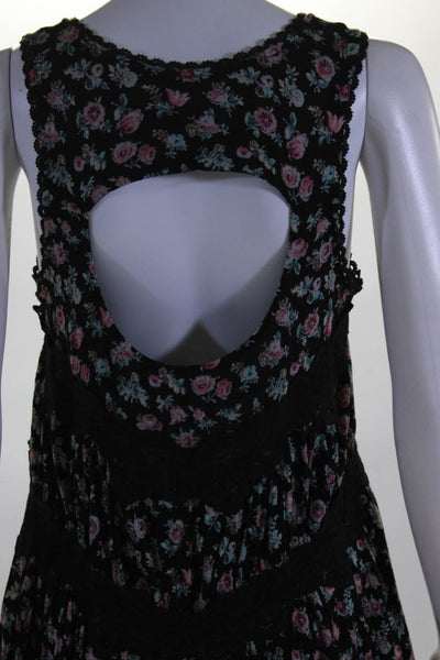Free People Womens Floral Sleeveless Lace Tank Top Blouse Black Pink Blue Size S