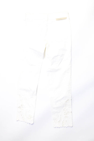 Stella McCartney Womens Keyhole Lace Leg Skinny Cropped Pants White Size 25