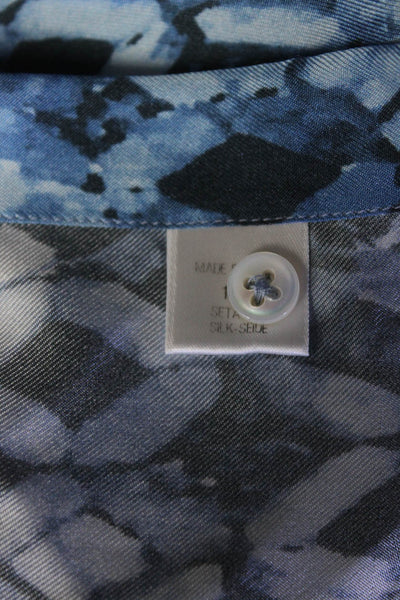 Lorenzini Womens Geometric Print Long Sleeved Button Down Top Dark Blue Size 0