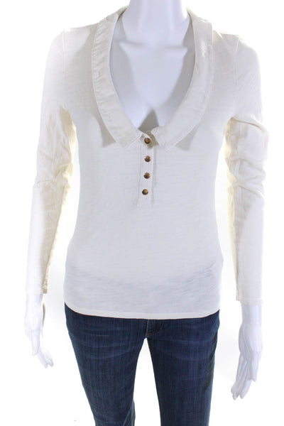 Nation LTD Womens Collared Scoop Neck Buttoned Long Sleeved Blouse Cream Size XS