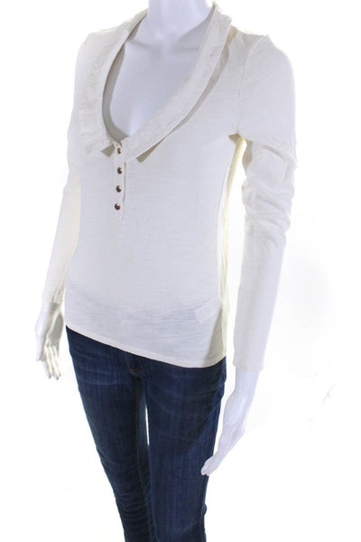 Nation LTD Womens Collared Scoop Neck Buttoned Long Sleeved Blouse Cream Size XS