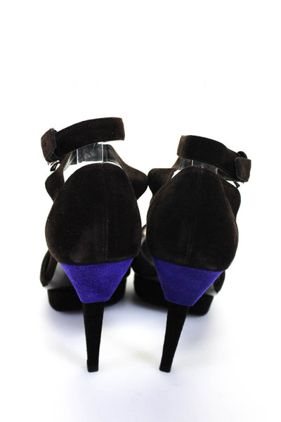 Prada Womens Stiletto Platform Ankle Strap Peep Toe Pumps Brown Suede Size 36.5