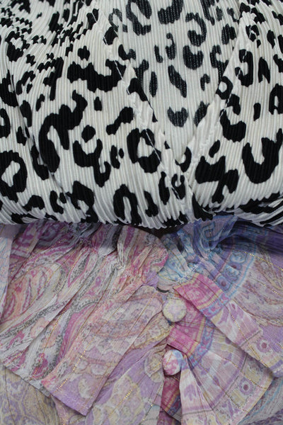 Zara Womens Leopard Paisley Crop Tops White Purple Size XS Small Lot 2