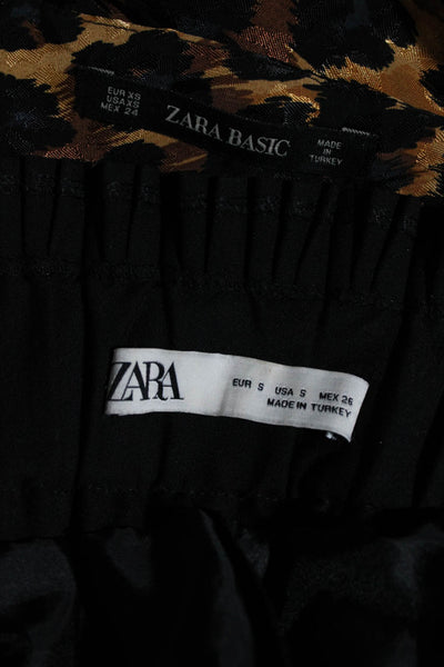 Zara Womens Leopard Pleated Skirts Black Brown Size XS Small Lot 2