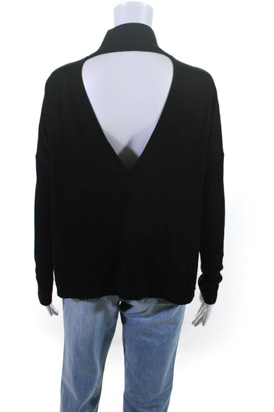 Rag & Bone Jean Womens Open Back High Neck Long Sleeve Top Shirt Black Size M