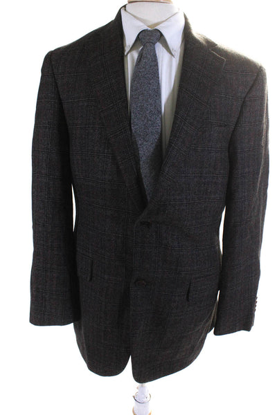 Hart Schaffner Marx Mens Plaid Print Buttoned Collared Blazer Brown Size EUR42