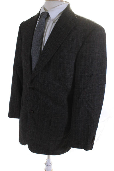 Hart Schaffner Marx Mens Plaid Print Buttoned Collared Blazer Brown Size EUR42