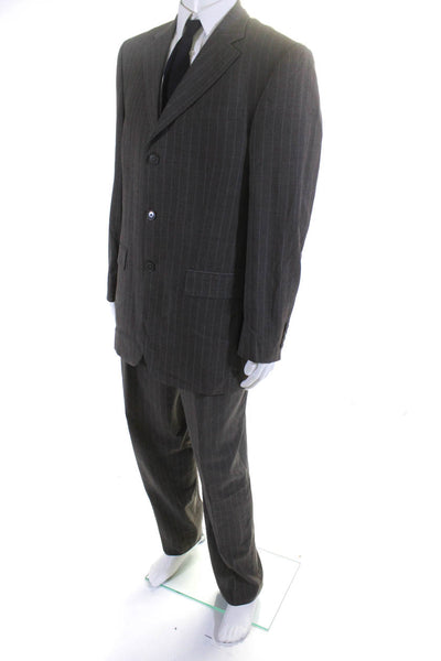 Oscar de la Renta Mens Wool Striped Pleated Pants Blazer Set Brown Size 42