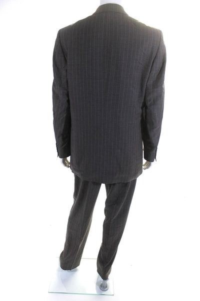 Oscar de la Renta Mens Wool Striped Pleated Pants Blazer Set Brown Size 42