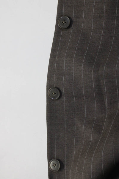 Oscar de la Renta Mens Wool Striped Pleated Pants Blazer Set Brown Size 42