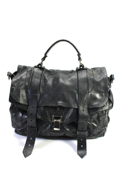 Proenza Schouler Womens Double Buckle Flap PS1 Satchel Handbag Black Leather