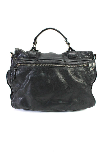 Proenza Schouler Womens Double Buckle Flap PS1 Satchel Handbag Black Leather