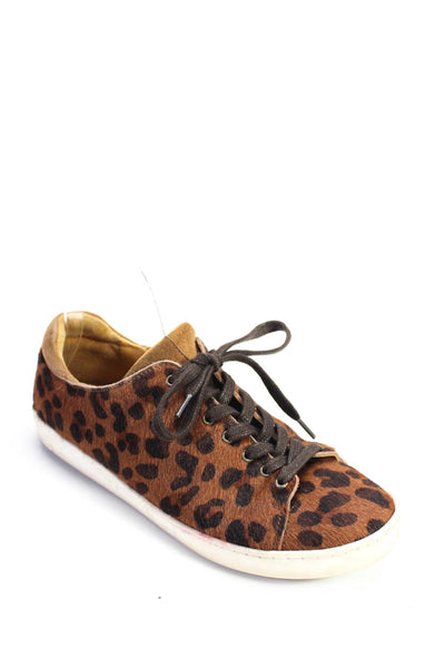 Sezane Womens Lace Up Leopard Print Pony Hair Sneakers Brown Leather Size 39