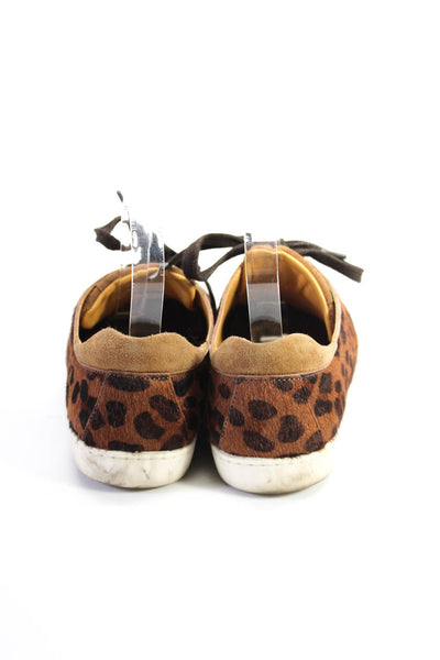Sezane Womens Lace Up Leopard Print Pony Hair Sneakers Brown Leather Size 39