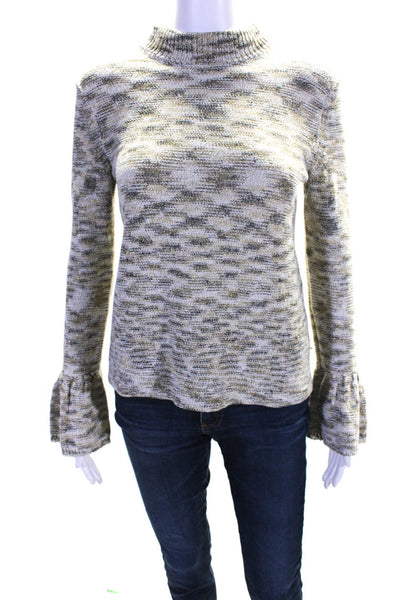 Lilla P Womens Cotton Knit Mock Neck Back Cutout Pullover Sweater Gold Size XS