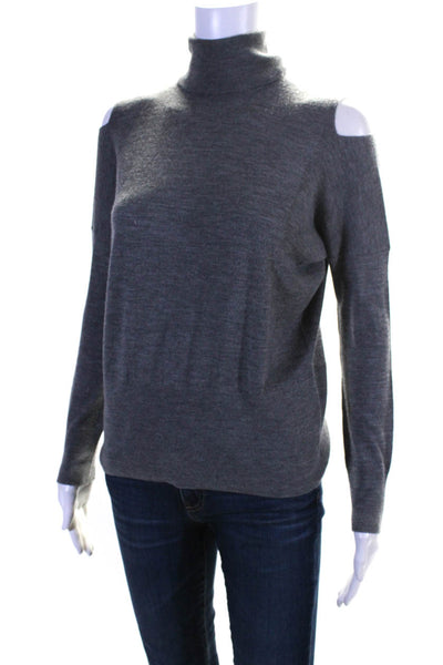 Vince Womens Wool Turtleneck Cold Shoulder Pullover Sweater Top Gray Size XS