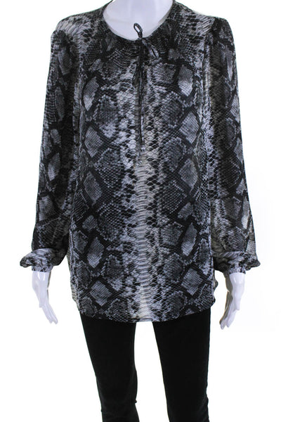 Michael Michael Kors Womens Long Sleeve Snakeskin Print Shirt Gray Size Medium