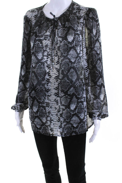 Michael Michael Kors Womens Long Sleeve Snakeskin Print Shirt Gray Size Medium