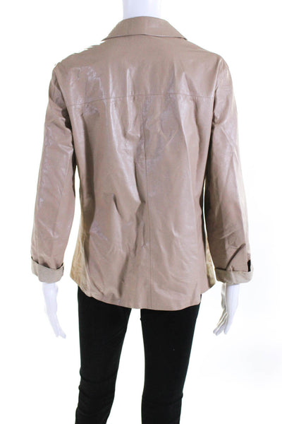 Strenesse Gabriele Strehle Womens Notched Lapel Leather Jacket Brown Size 10