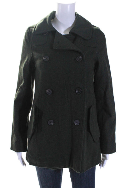 Jack Wills Womens Wool Double Breast Collar Button Long Sleeve Coat Green Size 2