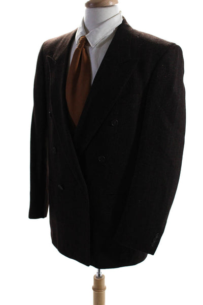 Andre Vachon Mens Wool Collared Double-Breasted Six-Button Blazer Brown Size 41