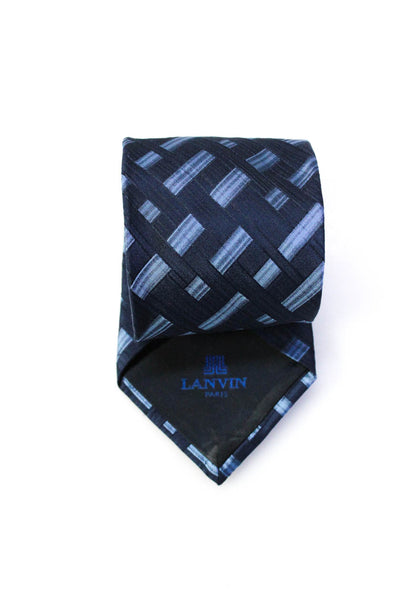 Lanvin Mens Silk Woven Geometric Pattern Classic Tie Necktie Blue One Size