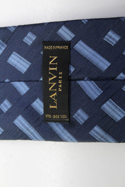 Lanvin Mens Silk Woven Geometric Pattern Classic Tie Necktie Blue One Size