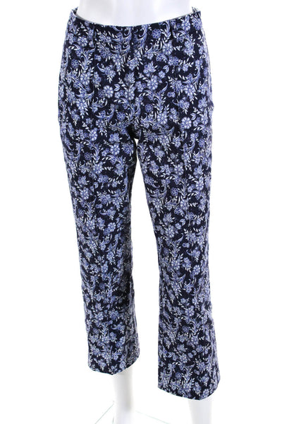 Drew Womens Cotton Floral Print Front Seam Hook Close Mid-Rise Pants Navy Size 4