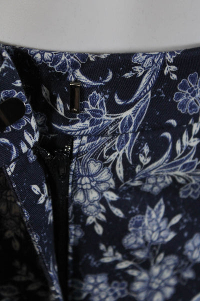 Drew Womens Cotton Floral Print Front Seam Hook Close Mid-Rise Pants Navy Size 4