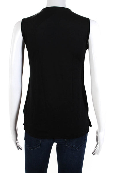 Anue Ligne Womens Nylon Sleeveless High Round Neck Tank Blouse Black Size Small