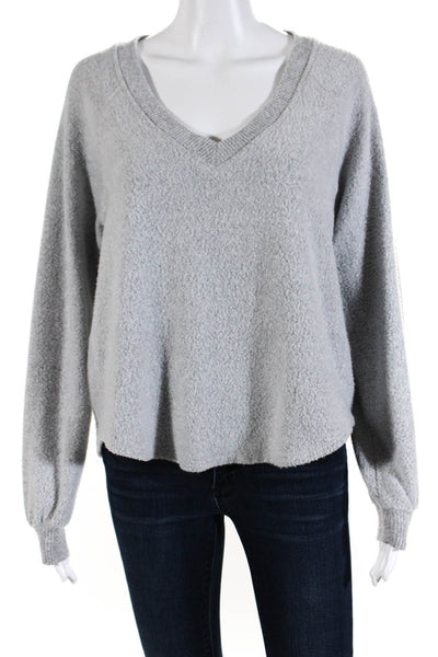 Evereve Womens Tight-Knit V-Neck Long Sleeve Pullover Sweater Gray Size XS