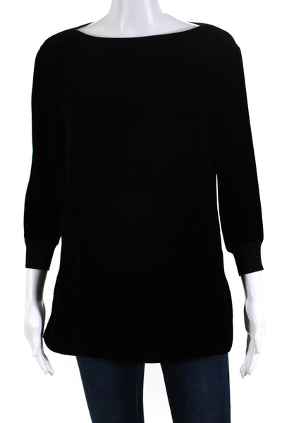 Lafayette 148 New York Womens Velvet Boat Neck Long Sleeve Blouse Black Size P