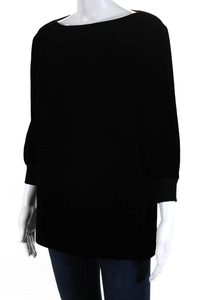 Lafayette 148 New York Womens Velvet Boat Neck Long Sleeve Blouse Black Size P