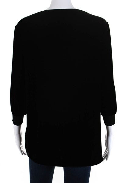 Lafayette 148 New York Womens Velvet Boat Neck Long Sleeve Blouse Black Size P