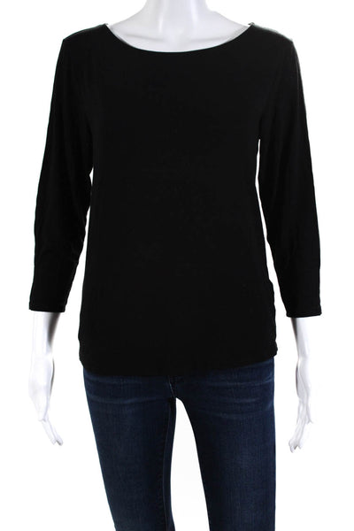 Michael Stars Womens Boat Neck Long Sleeved Basic Top Blouse Black Size Small