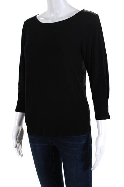 Michael Stars Womens Boat Neck Long Sleeved Basic Top Blouse Black Size Small