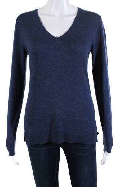 The Line Womens Cotton Knit V-Neck Long Sleeve Pullover Sweater Blue Size Small