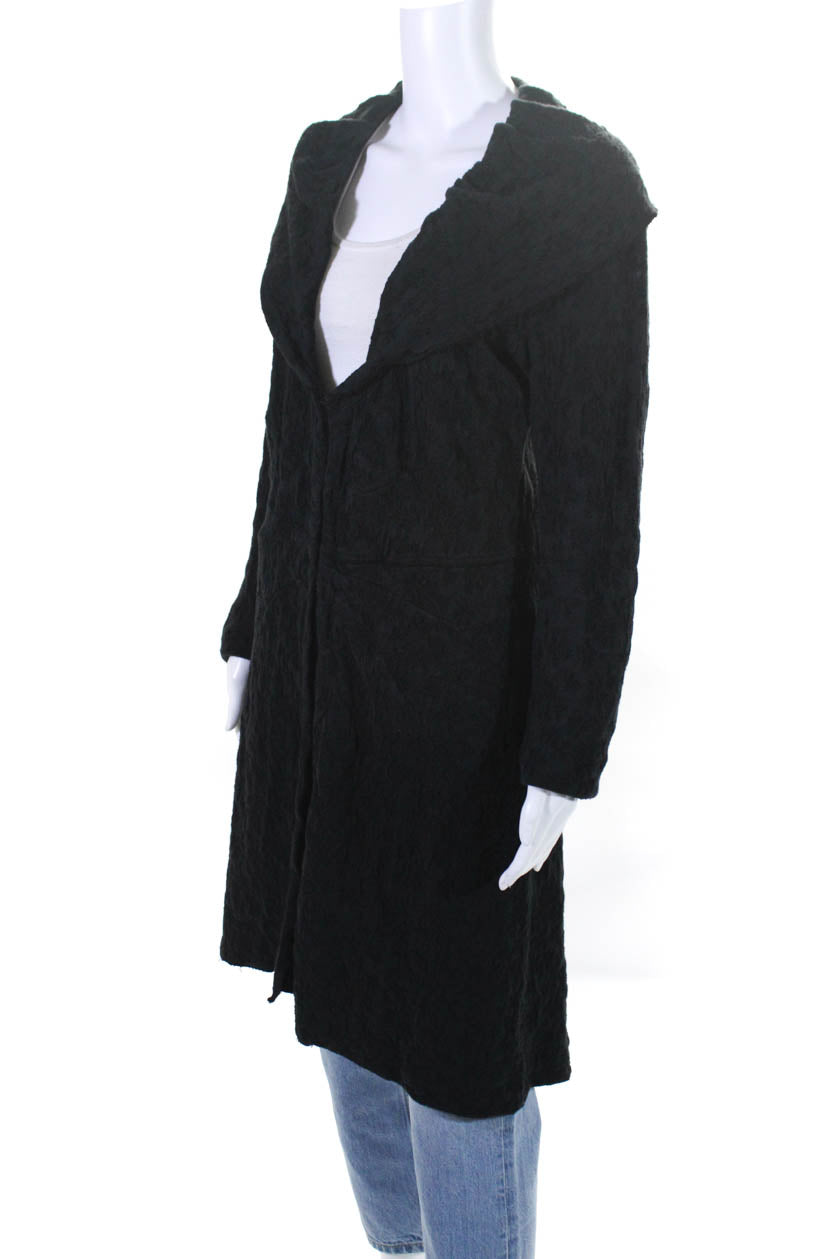 In Transit Womens Hook Front Long Sleeve V Neck Sweater Coat Black