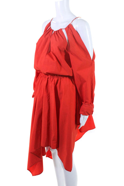 JW Anderson Womens Long Sleeve Cut Out Cold Shoulder Asymmetrical Dress Red 4