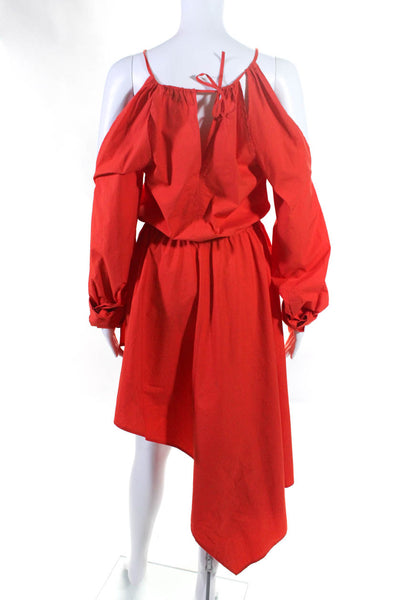 JW Anderson Womens Long Sleeve Cut Out Cold Shoulder Asymmetrical Dress Red 4