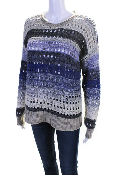 Joie Womens Open-Knit Crew Neck Long Sleeve Pullover Sweater Multicolor Size S