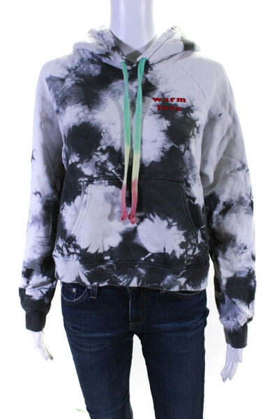 Warm Fun Womens Cotton Tie-Dye Print Drawstring Pullover Hoodie White Size S