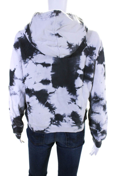 Warm Fun Womens Cotton Tie-Dye Print Drawstring Pullover Hoodie White Size S